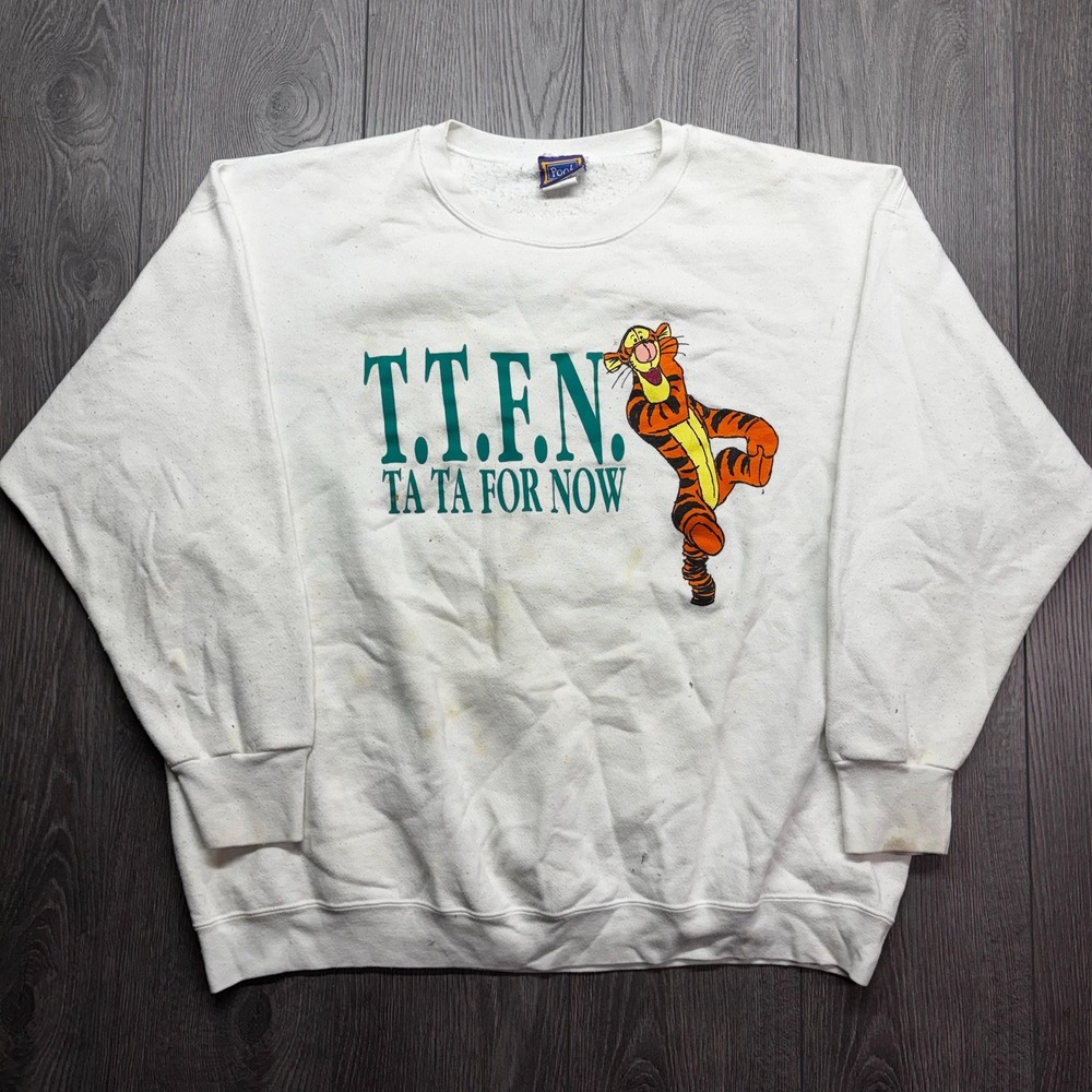 Vintage Tigger 1990s Ttfn White Sweatshirt Xxl Disney Land World Retro Rare Pooh